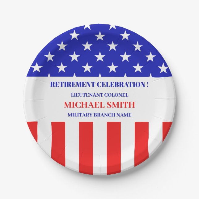 Military Army or Patriotic Theme Retirement Party Paper Plate (Front)