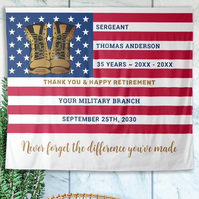 Military Army Retirement Personalized USA Flag  Tapestry (Creator Uploaded)