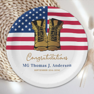 Military Army Retirement USA American Flag Party Paper Plate