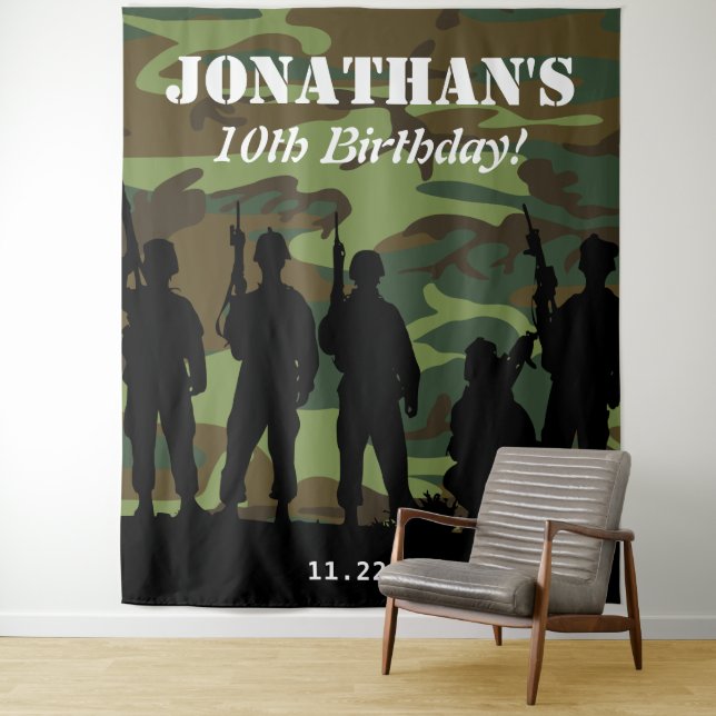 Military Army Soldier Photo Backdrop Tapestry (In Situ)