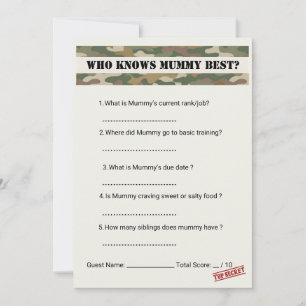 Military Baby Shower Game Who Knows Mummy Invitation