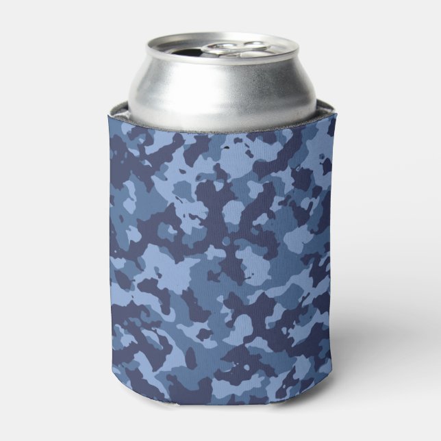 Military Blue Camo Camouflage Pattern  Can Cooler (Can Front)