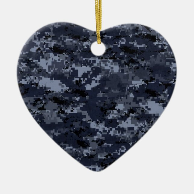 Military Blue Camo Heart Ceramic Ornament (Front)