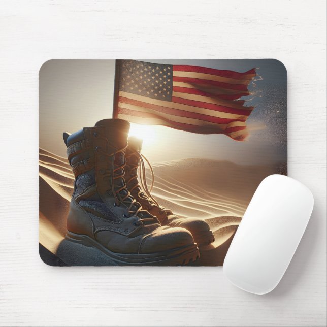 Military Boots With American Flag Mouse Pad (With Mouse)