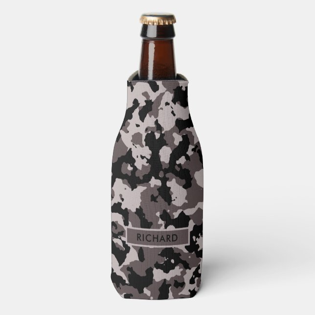 Military Brown Camouflage Pattern Personalized Bottle Cooler (Bottle Front)