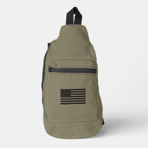 Military Brown with American Flag Sling Bag