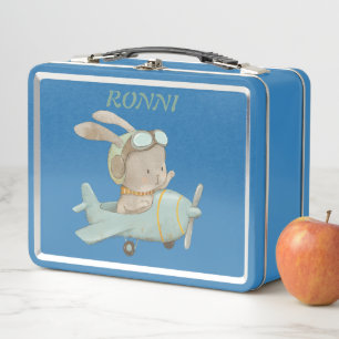 military bunny pilot in a helmet metal lunch box