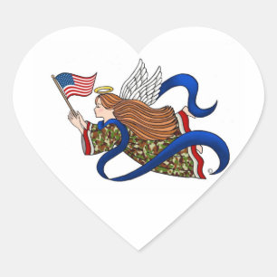 "Military Camo Angel" Heart Sticker