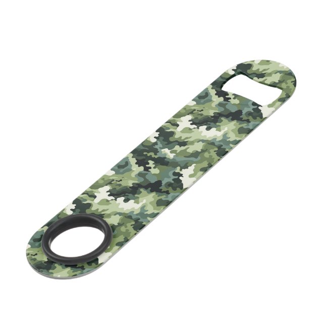 Military Camo Bottle Opener Bar Key (Back Angled)