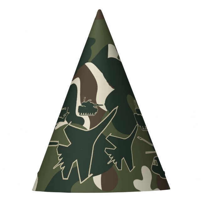 Military Camo Tank Jet Helicopter Boys Party Hats (Front)