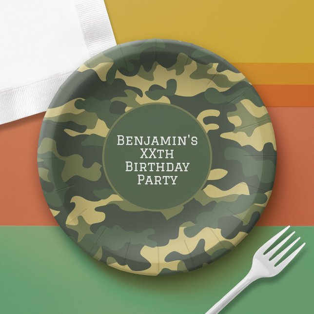 Military camouflage Birthday Party Theme Custom Paper Plate (Custom Birthday Paper Plate)