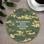 Military camouflage Birthday Party Theme Custom Round Paper Coaster<br><div class="desc">Camouflage theme design - Perfect for a member of the military or a hunter. The green colours can be changed in the advanced design area.</div>