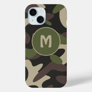 Military Camouflage Green Brown Pattern Monogram iPhone 15 Case