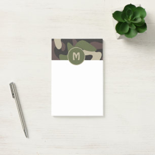 Military Camouflage Green Brown Pattern Monogram Post-it Notes