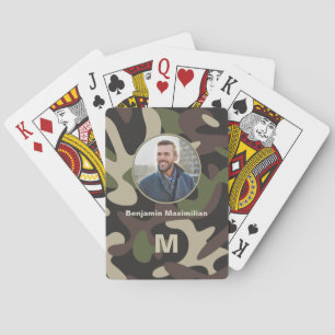 Military Camouflage Photo Monogram Personalize Playing Cards
