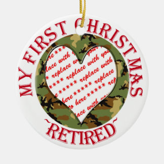 Military Camouflage Retired Christmas Photo Frame Ceramic Ornament