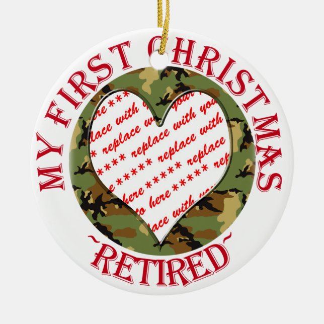 Military Camouflage Retired Christmas Photo Frame Ceramic Ornament (Front)