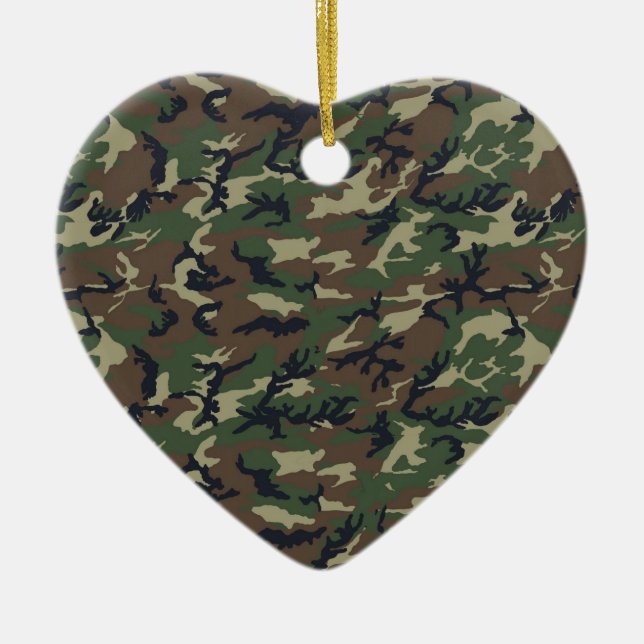 Military Camouflage Woodland Ceramic Ornament (Front)