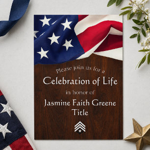 Military Celebration of Life SGT Flag Wood Invitation