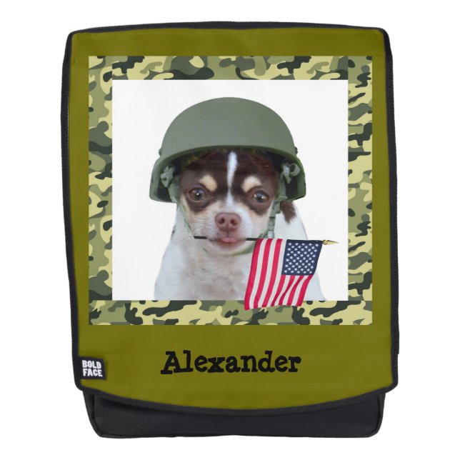 Military Chihuahua dog boldface backpack (Front)