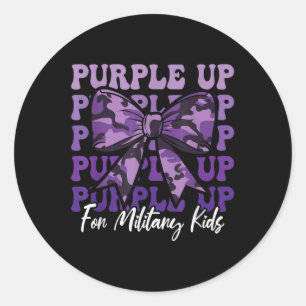 Military Child Coquette Bow Purple Up For Military Classic Round Sticker