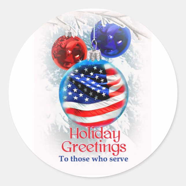 Military Christmas American Flag in Ornament Classic Round Sticker (Front)
