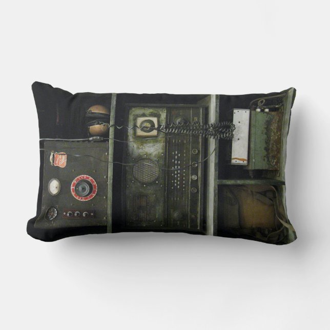 Military Comms Vintage Radio Equipment Lumbar Pillow (Front)