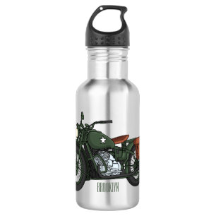 Military cruiser motorcycle cartoon illustration 532 ml water bottle
