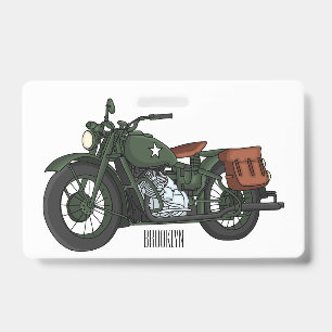 Military cruiser motorcycle cartoon illustration badge