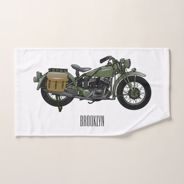 Military cruiser motorcycle cartoon illustration bath towel set (Hand Towel)