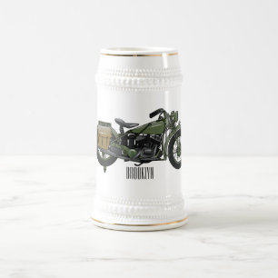 Military cruiser motorcycle cartoon illustration beer stein
