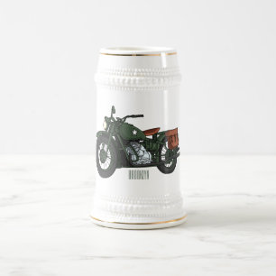 Military cruiser motorcycle cartoon illustration beer stein