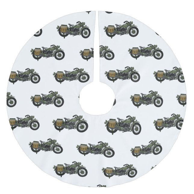 Military cruiser motorcycle cartoon illustration brushed polyester tree skirt (Front)