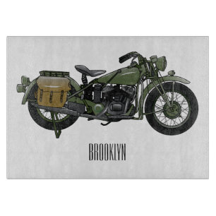 Military cruiser motorcycle cartoon illustration cutting board