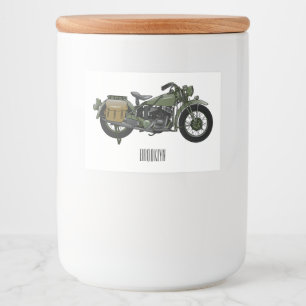 Military cruiser motorcycle cartoon illustration food label