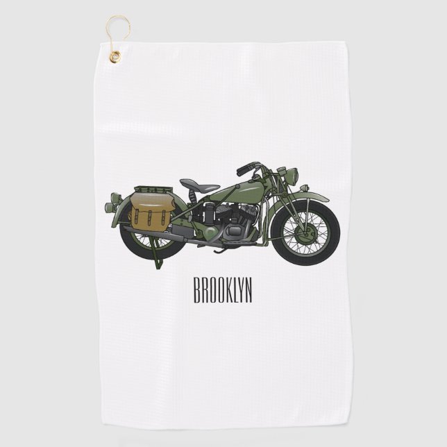 Military cruiser motorcycle cartoon illustration golf towel (Front)