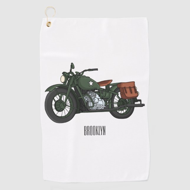 Military cruiser motorcycle cartoon illustration golf towel (Front)