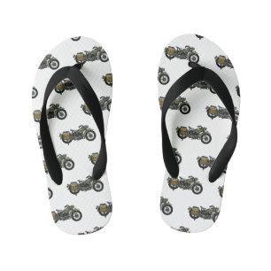 Military cruiser motorcycle cartoon illustration kid's flip flops
