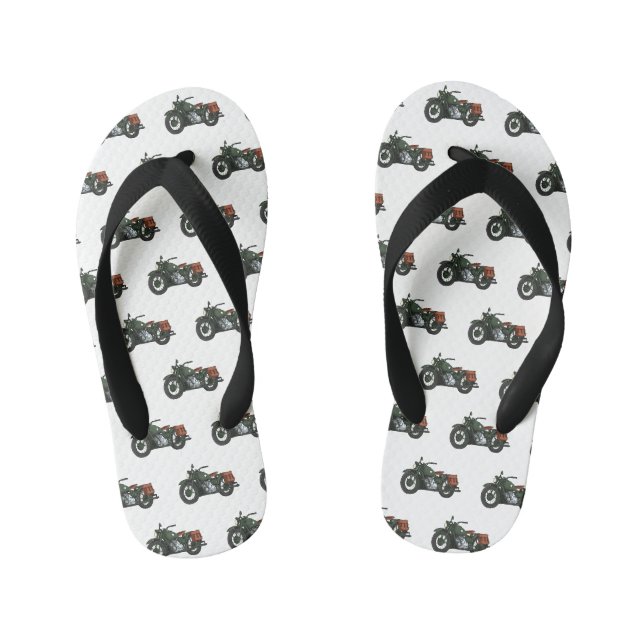 Military cruiser motorcycle cartoon illustration kid's flip flops (Footbed)