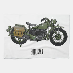 Military cruiser motorcycle cartoon illustration kitchen towel