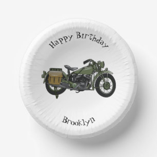 Military cruiser motorcycle cartoon illustration paper plate