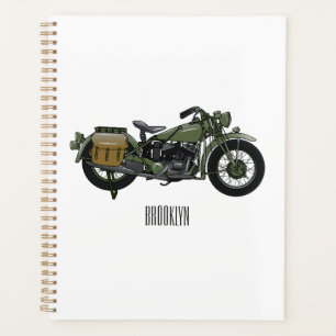 Military cruiser motorcycle cartoon illustration planner