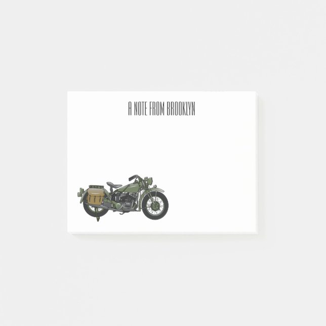 Military cruiser motorcycle cartoon illustration post-it notes (Front)