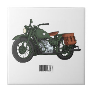 Military cruiser motorcycle cartoon illustration tile