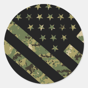 Military Digital Camouflage US Flag Classic Round Sticker