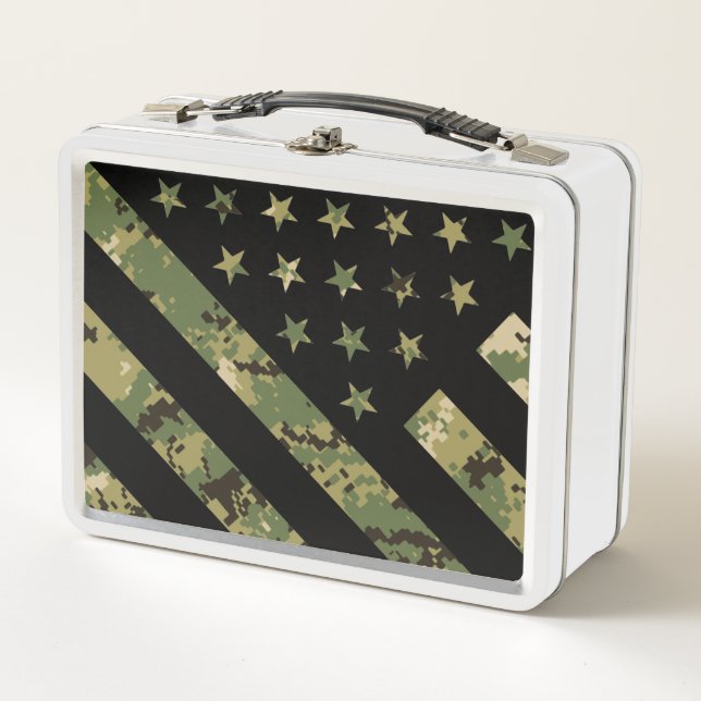 Military Digital Camouflage US Flag Metal Lunch Box (Front)