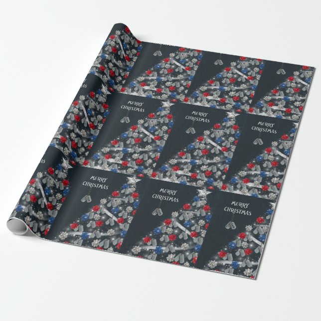 Military Dog Tag Christmas Tree Wrapping Paper (Unrolled)
