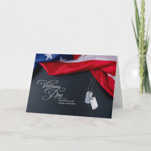 Military Dog Tags and American Flag Veterans Day Holiday Card