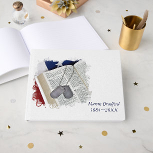 Military Dog Tags and Bible Memorial Service Guest Book