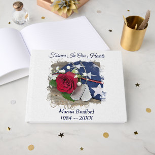 Military Dog Tags and Rose On Flag Guest Book